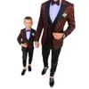 Trajes de hombre Blazers Borgoña Patrón Boy Mens Slim Fit Boda Novios Tuxedos ed Lapel Formal Blazer Kid Prom Suit JacketPants 230206
