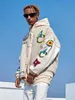 Jackets masculinos American Flower Bordeded Flocking Streetwear Trend Casat 2022 Novo Bomber de Moto de Inverno masculino Y2302
