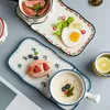 Plates Breakfast Bowl Plate Set Ceramic With Handle Glaze Baking Bread And Milk Fruit Tableware