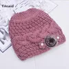 Beanies Beanie/Skull Caps Ymsaid 2023 Winter Classic Fur Flower Thick Brim Hat Ladies Knitted Hats Fall Female Knit Beanie1