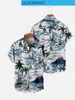 Mäns casual skjortor Hawaiian Tress tryck semester strandkläder blå toppar med fickor sommar plus sizemen's