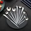 Dinnerware Sets Matte Cutlery Set 18/10 Stainless Steel Silver Dining Spoon Fork Knife Chopsticks Kitchen Tableware Round Handle