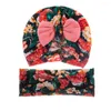 Bérets Vintage Print Infant Turban Chapeau et bandeau élastique noué en croix Ensemble de deux pièces Mignon à la main Bowknot Baby Caps Po Props