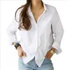 Blouses femininas Mulheres camisas brancas e blusa feminina de manga longa de luva longa colar de cor sólida gole do estilo de estilo solto