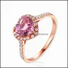 With Side Stones Luxury Pink Crystals Rings Natural Tourmaline Heart Love Ring Rose Gold Plated Live Generation Rin Yzedibleshop Dro Dhu6D