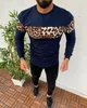 Men's Hoodies Fashion Leopard Print Crew Neck Sweatshirt Pullover Slim Fit Men Tops Autumn