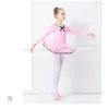 Stage Wear Top Selling Girls Ballerina Dance Tutu Pink Long Sleeve Cotton Lycra Skirted Leotard For Performance A0026