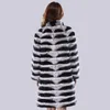 여자 모피 가짜 도착 여성 Real Rex Overcoat Long Style Pocket Striped Chinchilla 컬러 천연 재킷 코트 브랜드 luxurywomen 's