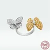 Vac 4 Four Leaf Clover Designer Butterflies Band Ring med Diamond Original 925 Silver Sterlling 18K Yellow Gold Jewelry Engagemen227U