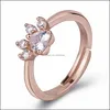 Solitaire Ring Cute Cat Paw Crystal Elegant And Cartoon Design For Ladies Pink Zirconium Wedding Jewelry Yzedibleshop Drop Delivery Dhg7R