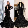 2023 noir jupes à plusieurs niveaux robes de bal africain col haut 3D dentelle fleurs paillettes robes de soirée grande taille robe de soirée réfléchissante