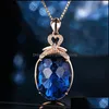 Pendant Necklaces Luxurious Natural London Blue Topaz Necklace 18K Gold Plated Inlaid Colorf Selected Diamond Gemstone Yzedibleshop Dh76O