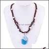 Pendant Necklaces Luminous Necklace Ocean Romance Blue Stone Heart Pendants For Women Female Jewelry Glow Rope Chain Yzedibleshop Dr Dh1Zo