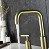 Banyo Lavabo muslukları en kaliteli fırçalanmış altın pirinç musluk çift saplı üç delik soğuk su havzası musluk