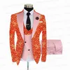 Мужские костюмы Blazers Red Floral Print Men 3 штуки золотой жених Свадебное смокинг Slim Fit Shiny Blazer Двойной грудь штаны жилеты 230206