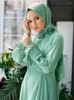 Abbigliamento etnico Abito da sera Hijab Tessuto in chiffon foderato con maniche e colletto Cintura dettagliata Musulmano islamico arabo Made in Turkey