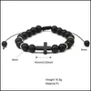 Beaded Strands Lava Volcano Stone Agate Beads Bracelet For Men Cross Charm Handmade Adjustable Black Braided Drop Delivery Jewelry Dhhfl