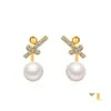 Stud Fashion Jewelry Faux Pearl Earrings S925 Sier Post Rhinstone Knot Drop Delivery Dheym