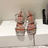 Amina Muaddi Rose Red 95mm Crystal Empelled strap spole klackar klack för tofflor för tofflor som sommardesigners skor sandaler