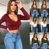 T-shirts pour femmes Mode Sexy Court Crop Tops Femmes Fitness Serré Sans Bretelles Gilet Fille Danse Cropped Body À Manches Longues Clubwear Nombril Top