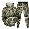 Tracksuits voor heren Hoodie Set Poker Money Print Tracksuit Fashion Outfit Casual Stijlvol pak met lange mouwen Comfortabele kleding met hoed 230206