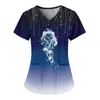 Women's Blouses Thin T Shirts Women Fashion Print Short Sleeve With Pockets V Neck Blouse Tops Turtle Top For Pack
