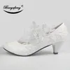 Zapatos de vestir BaoYaFang, zapatos de tacón con flores blancas, zapatos de boda para mujer, zapatos de plataforma de tacón alto para novia, zapatos de vestir de fiesta para mujer 230204