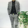 Herrdräkter blazers Autumn Fashion Black and White Jacquard Slim Set Korean 2 -stycken Luxury High Quality Blazer 230206