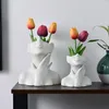 화병 페이스 파종기 냄비 머리 파종기 장식 꽃병 즙이 많은 흰색 현대 세라믹 소녀 불규칙한 꽃 vas