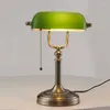 Lampade da tavolo Lampada da tavolo banchieri in vetro verde con interruttore a cerniera per soggiorno, camera da letto, luci da comodino, lato divano, decorazioni per la casa