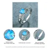 Wedding Rings White Blue Purple Opal Heart Stone Ring Female Classic Hollow Mom For Women Charm Silver Color Thin Mother's Day Gift