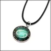 Collares colgantes Vidrio Galaxy 12 Constelación Diseño Signo del zodiaco Horóscopo Astrología Encanto luminoso Cuerda de cuero de acero inoxidable N DHP96