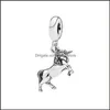 Srebrny Wysokiej jakości prawdziwy S925 Sterling Sier Horse Dangle Charms Pendant Fit na bransoletkę Pandora DIY Koraliza