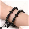 Beaded Strands Lava Volcano Stone Agate Beads Bracelet For Men Cross Charm Handmade Adjustable Black Braided Drop Delivery Jewelry Dhhfl