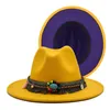 Breda randen hattar lapptäcke ull filt etnisk stil bälte jazz fedora hatt kvinnor unisex panama party trilby cowboy cap män gentleman weddin
