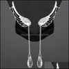 Ear Cuff Angel Wing Lady Stud Earring Tassels Chain Crystal Clip Sier Plated Alloy Hollowing Out Earrings Ornaments Charm Fashion 1 Dhm8C