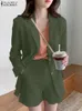 Pantalon de deux pièces pour femmes Zanzea Summer Solid Matching Sets Full Sleeve Abel Necy Blazer Pant Blazer Femme Femme Casual Elegant Vintage Overifits Work Ol Suit 230206