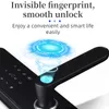 Smart Lock Black Electronic Smart Door Lock med biometriskt fingeravtryck IC -kortlösenord Nyckel Unlock USB Emergency Charge 230206