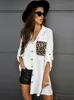 Women's Blouses & Shirts Designer Fashion Long Sleeve White Leopard Patchwork Shirt Women 2023 Autumn Loose Casual Top Femme Colthes Tops And F90P