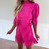 Roupa de duas peças de duas peças de cor de lacinação sólida Sleeves Hollow Out Top Shorts Roupfits Elegante Lace Camise