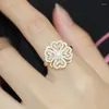 Cluster Rings Rotating Four-leaf Clover Full Diamond Ring Female 2023 Fashion Exquisite Opening Rotatable Hand Jewelry