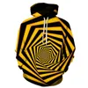 Moletons masculinos de impressão 3D Capuz Sweatershirt 2023creative redondo amarelo swirl de manga comprida Pullover de top