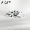 Wedding Rings AEAW 2ctw 65mm Round Cut Engagement Wedding Diamond Ring Double Halo Ring Platinum Plated Silver 230206