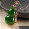 Pendentif Colliers Jade Jasper Gourde Collier Rétro Unique Ancien Or Artisanat Charme Femmes Sier Bijoux Vintage Pour Femmes Carshop2006 Dhiws