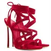 Sandalet Peep Toe Kadın Ayakkabıları Kırmızı Dantel Yukarı Şekilli Topuk Stiletto Pompalar 2023 İçi Boş Chaussure Femme Seksi Moda Sandalyas