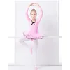 Stage Wear Top Selling Girls Ballerina Dance Tutu Pink Long Sleeve Cotton Lycra Skirted Leotard For Performance A0026