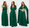 Smaragdgroene bruidsmeisje jurk zijden satijnen oneindig jumpsuits met zakken tuin trouwfeest gastjurken v-hals prom speciale gelegenheid slijtage