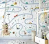Wallpapers Papel De Parede Hand-painted Cartoon Road Car Animal Park Children&#39;s Room 3D Wallpaper Mural Living Home Decor
