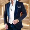 Men's Suits Blazers Formal Sky Blue Jacquard Business Suit 3 Pieces Slim Fit Groom Wedding Dress Evening Tuxedo Jacket Vest Pants 230206