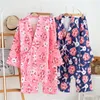 Ethnische Kleidung Asiatische Japan Kimono Traditionelle Mode Hosen Set Sakura Frauen Pyjamas Sommer Baumwolle Yukata Kurzarm Homewear